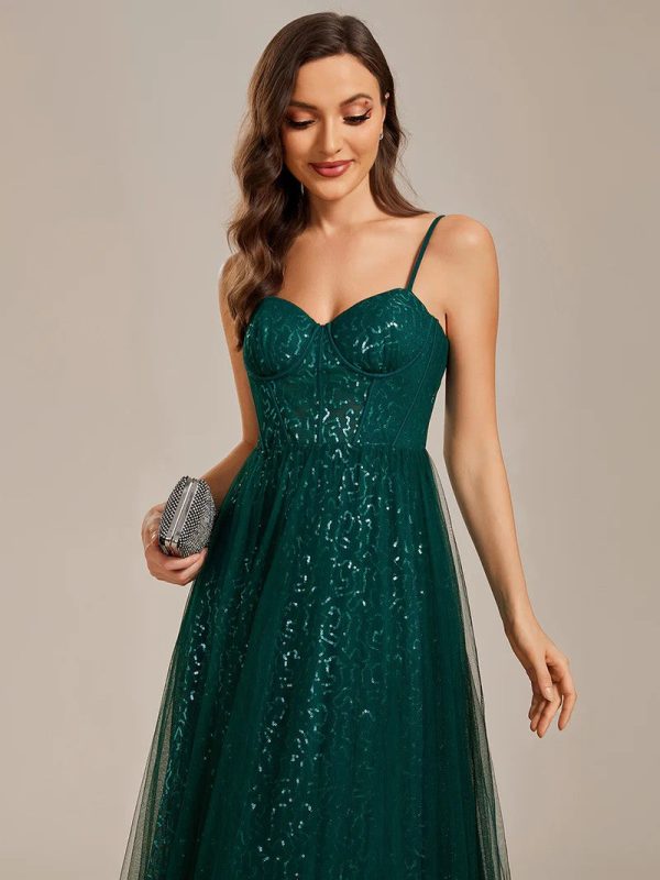 Grünes Pailletten Abendkleid mit schicken Tüllrock Angebot – Bild 3