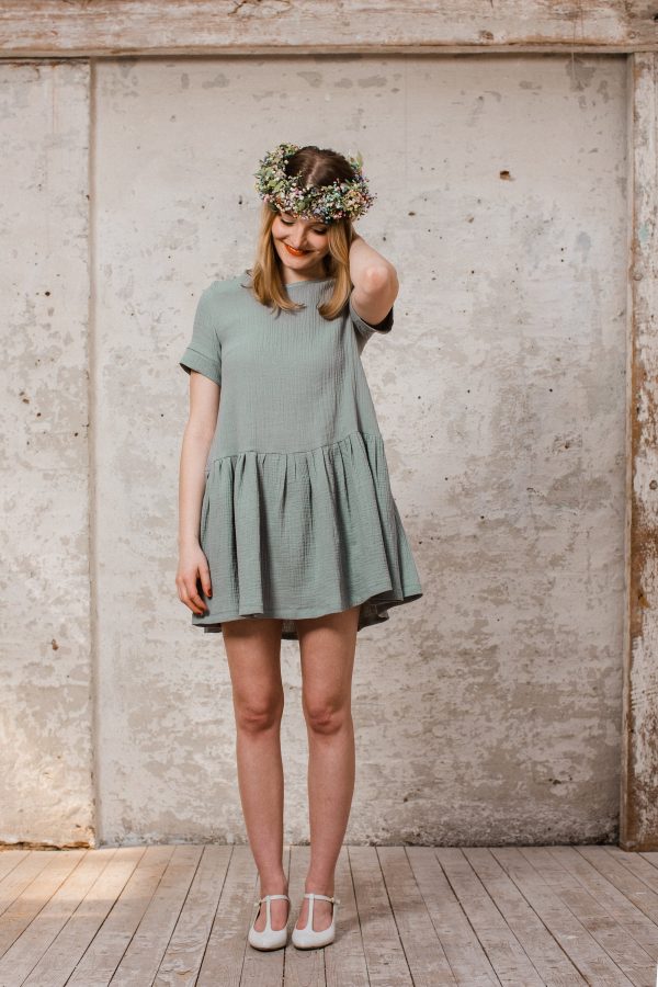 Musselinkleid  Lainette Dusty Mint  im Hängerchen Stil Im Angebot