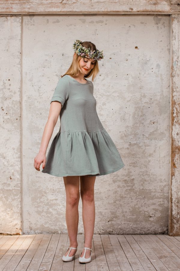Musselinkleid  Lainette Dusty Mint  im Hängerchen Stil Im Angebot – Bild 4