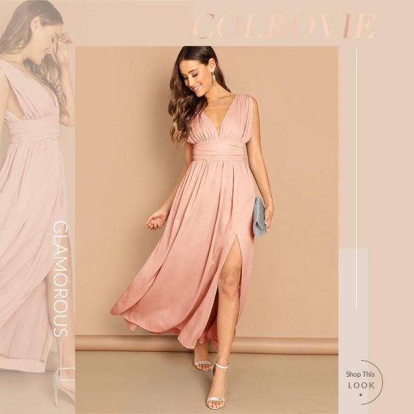 Abendkleid mit V-Ausschnitt in Pink & Grau Angebot – Bild 4
